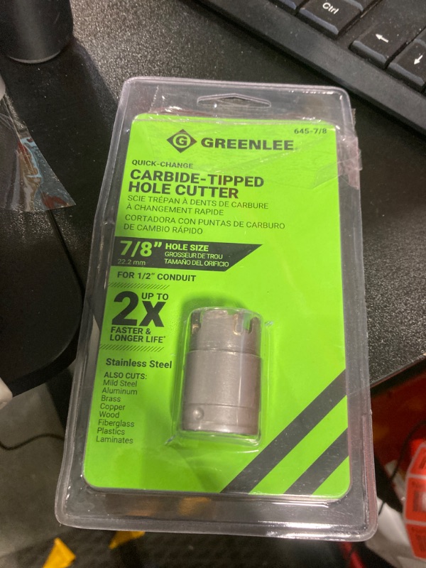 Photo 1 of Greenlee 645-7/8 Quick-Change Carbide-Tipped Hole Cutter, 7/8" Stainless Steel Metal Cutting Hole Saw with Tungsten Carbide Teeth