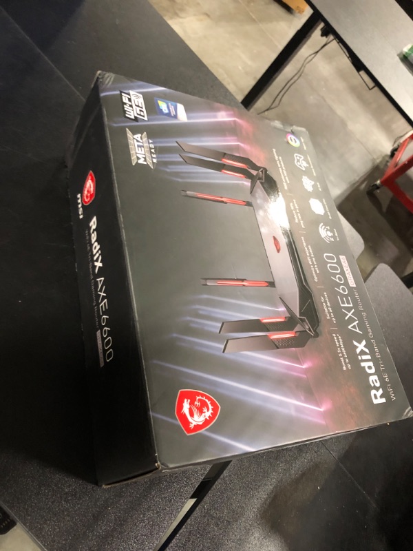 Photo 1 of MSI Radix AXE6600 WiFi 6E Tri-Band Gaming Router, AI QoS, RGB, 1.8GHz Quad-Core Processor, MU-MIMO, Gigabit Wireless, 8-Stream, High Speed Long Range