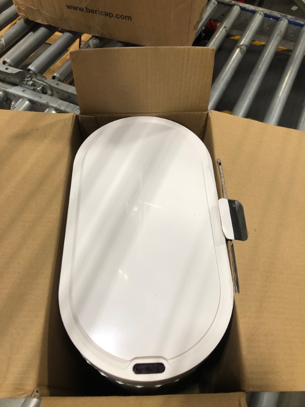 Photo 1 of ELPHECO Automatic Motion Sensor Trash Can - 2 Gallon Slimline for Bathroom, Bedroom, Kitchen, Office - White with Gold Trim