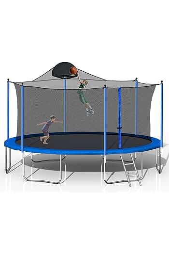 Photo 1 of 1000 LBS 14FT Outdoor Trampoline with Basketball Hoop & Safety Enclosure Net -ASTM Approved, Backyard Trampoline, Recreational Heavy-Duty Trampoline for Kids Adult