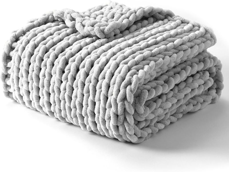 Photo 1 of ***SIMILAR PRODUCT***
YnM Chunky Throw Blanket, Hand Knitted with Chenille Yarn, Skin Friendly, Ventilated and Breathable, Machine Washable, Home Décor Piece for Couch, Sofa and Bed (light Grey, 50x60 Inch)