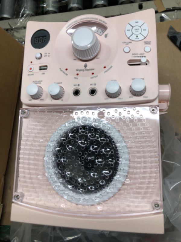 Photo 2 of ***1 PIECE IS MISSING***
Singing Machine Portable Karaoke Machine for Adults & Kids with Wired Microphone, Rose Gold/Frosted Pink - Built-In Karaoke Speaker, Bluetooth with LED Disco Lights - Karaoke System with CD+G & USB