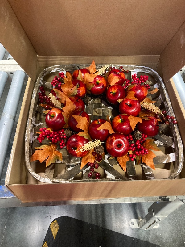 Photo 1 of 20" Fall Apple Wreath with Tobacco Basket, Farmhouse Rustic Fall Decoration for Home Front Door Porch Wall, Autumn Thanksgiving Wreath Decor