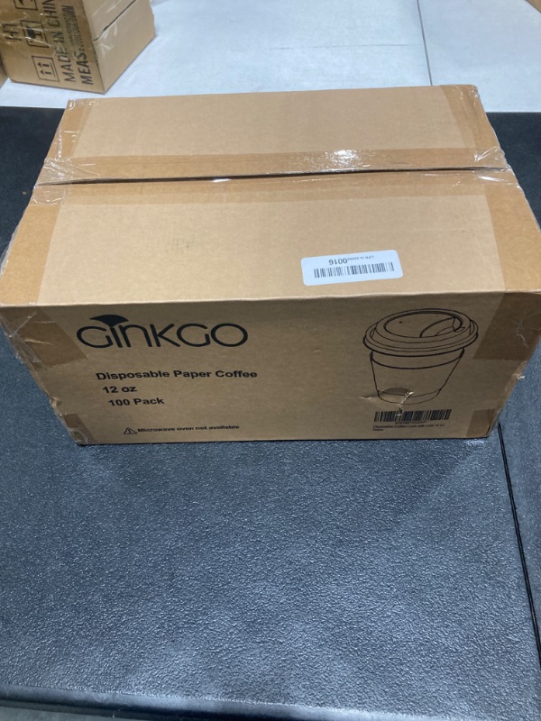 Photo 2 of Ginkgo [100 Pack 12 oz Disposable Thickened Paper Coffee Cups with Lids and Sleeves, To Go Hot Coffee Cups, Hot Chocolate, Cocoa and Coffee Bar Supplies