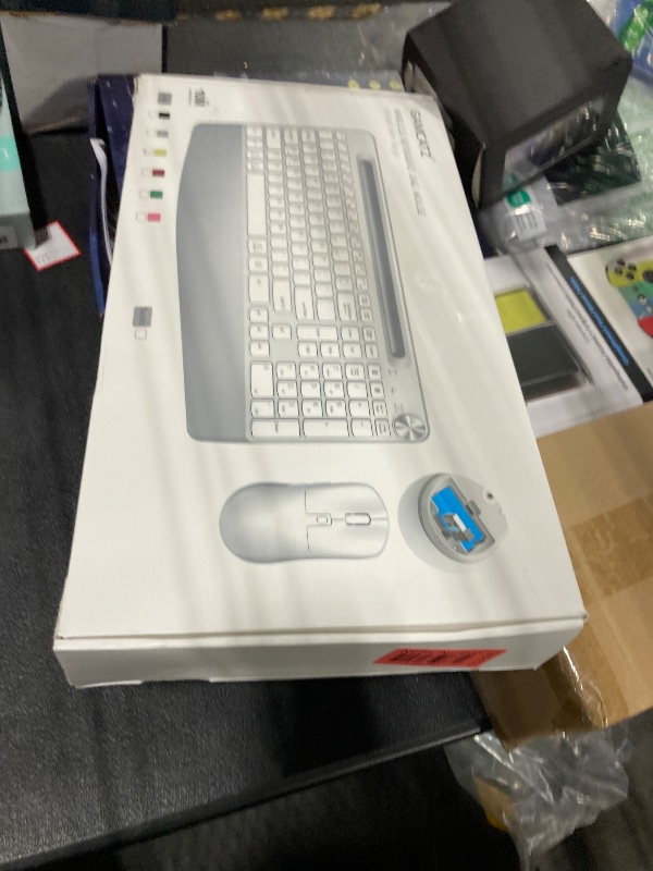 Photo 1 of GAMCATZ Wireless Keyboard and Mouse - Full-Sized Ergonomic Keyboard with Wrist Rest, Phone Holder, Volume Knob,2.4 Silent Cordless Keyboard Mouse Combo for Computer, Laptop, PC, Mac, Apple-Gold White