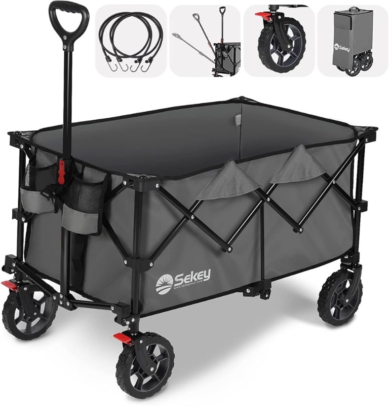 Photo 1 of ***Stock photo is a similar item*** Collapsible Foldable Wagon, Heavy Duty Folding Wagon Cart with Big All-Terrain Wheels