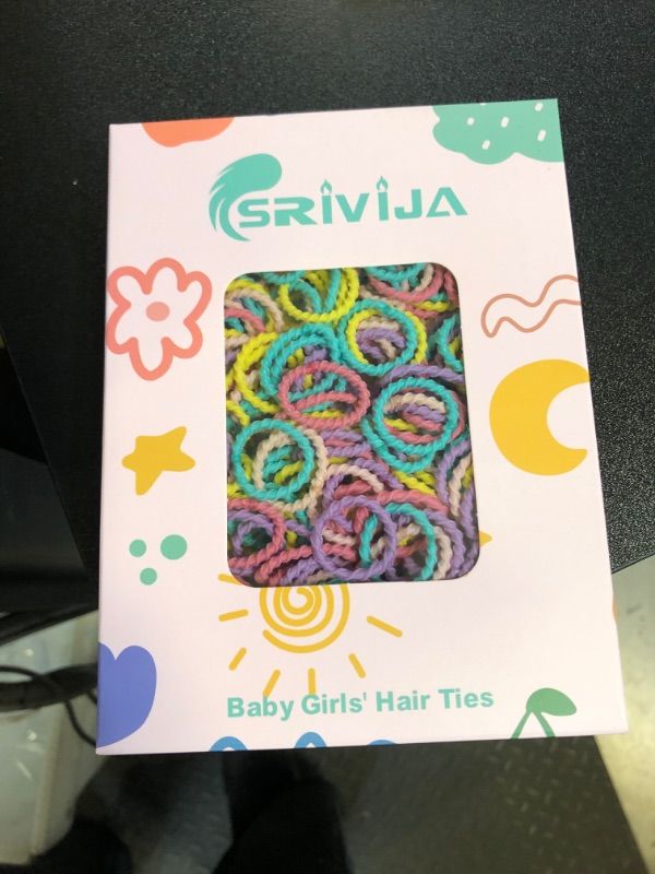 Photo 2 of SRIVIJA 300Pcs Elastic Mini Hair Ties - Toddler and Baby Hair Accessories, Ponytail Holders for Kids, Infants, and Little Girls (Candy)