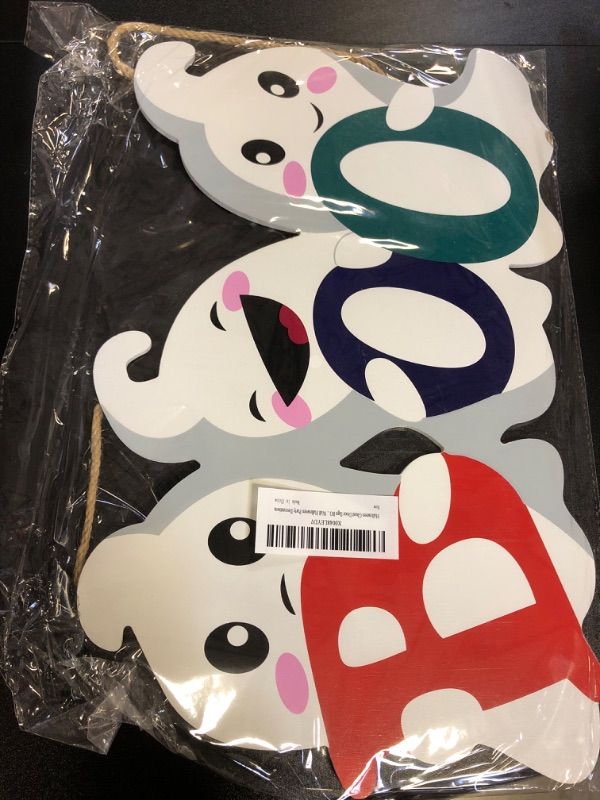 Photo 1 of Halloween Ghost Door Sign BOO Decorations, Halloween Wooden Ghost Hanging Sign for Front Door, Halloween Spooky Decor for Home Outdoor Yard Wall Halloween Party.