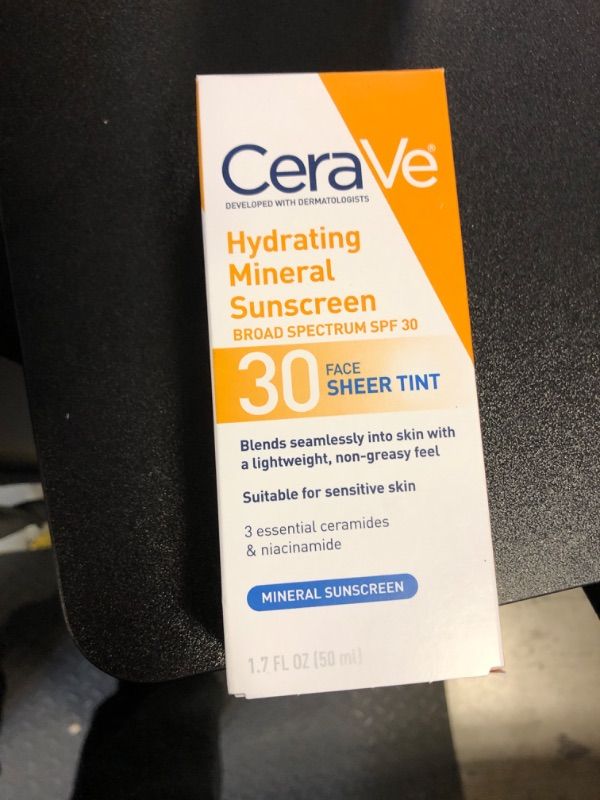 Photo 2 of CeraVe Hydrating Mineral Sunscreen SPF 30 with Sheer Tint | Tinted Mineral Sunscreen with Zinc Oxide & Titanium Dioxide | Blends Seamlessly For Healthy Glow | Medium, 1.7 Fluid Ounce EXP 02 2025