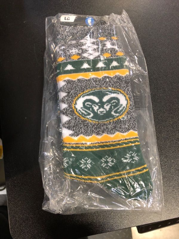 Photo 2 of For Bare Feet NCAA Colorado State Rams Ugly Holiday Sweater Sock Marble Gray Large