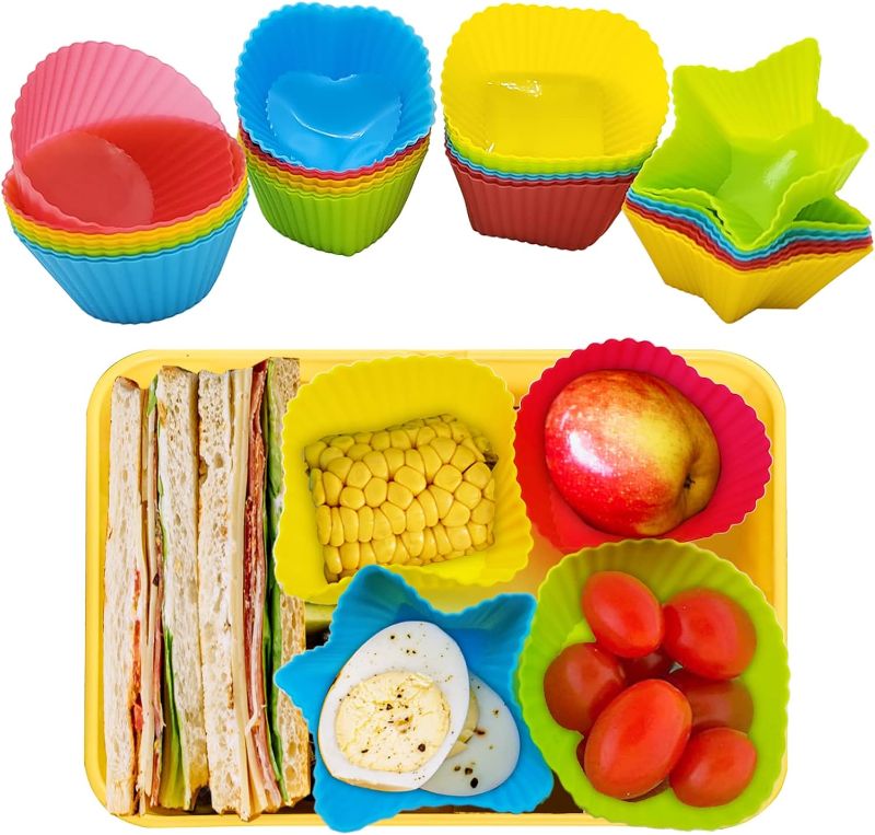 Photo 1 of 32Pcs Silicone Toddler Snack Containers, Reusable Lunch Box Dividers BPA-Free Silicone Cups Colorful Silicone Cupcake Molds, Cute Kids Bento Box Accessories for Food Separation & Portion Control
