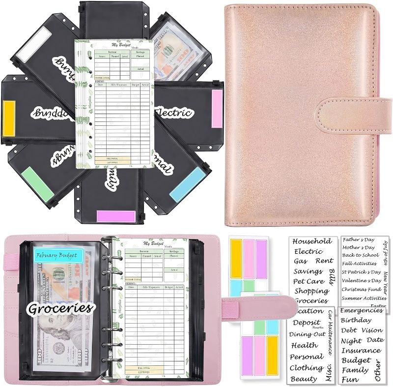 Photo 1 of A6 Money Organizer, 6-Ring Budget Planner kit with Cash envelopes, Budget Refill, Cash Organizers, Matched Stickers and Labels, 7.4"x 5.71" (Harphia, 146-rose)
