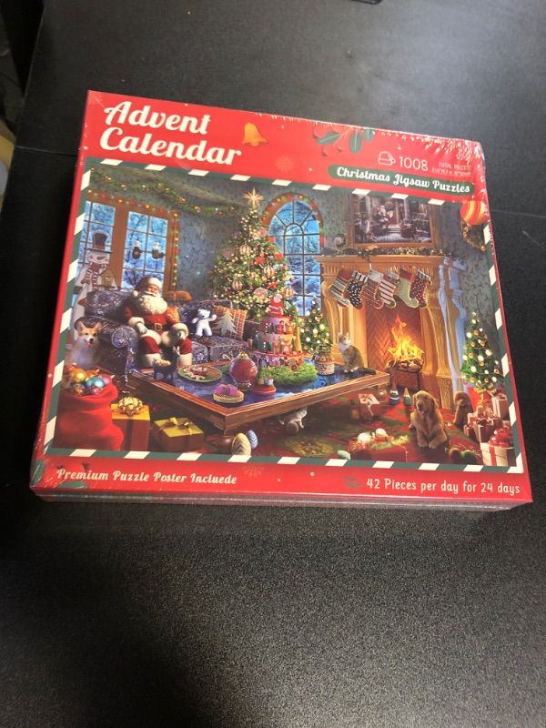 Photo 2 of Advent Calendar 2024 Jigsaw Puzzle - Santa's Secret House, 24 Boxes 1008 Pieces Christmas Advent Calendar Gifts Puzzles for Kids Adults, Christmas Decorations Countdown Calendar (27.56 x 19.68 Inch)