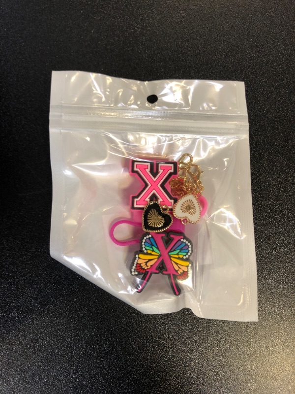 Photo 1 of (2+2 Straw Cover 10mm and Initial Letter Charms Accessories For Stanley Tumbler Cup, Straw Cap Topper/Letters A to Z Charm Chains Name ID Personalized For Stanley 30&40 Oz Cup Tumbler