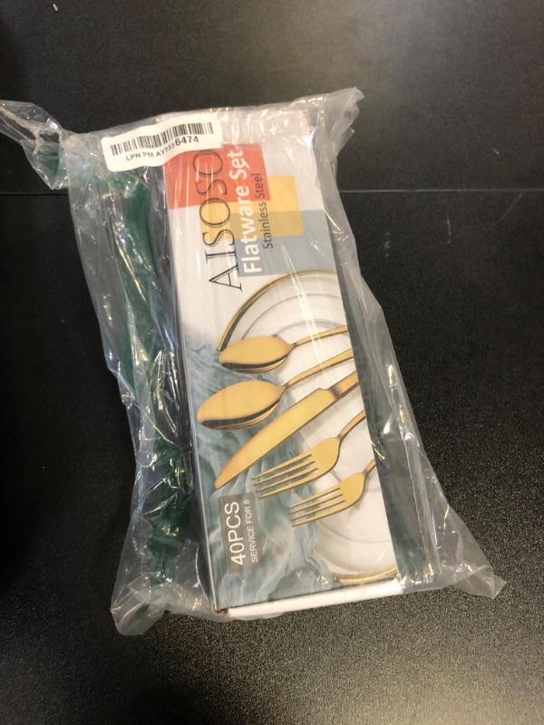 Photo 1 of Aisoso Gold Silverware Set for 8, 40-Piece Gold Flatware Set Stainless Steel Cutlery Kitchen Utensil Set Mirror Polished