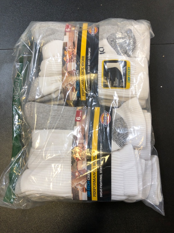 Photo 1 of Dickies Men's Dri-Tech Moisture Control Crew Socks, Available in M-XXL (6, 18, White (12 Pairs), Medium