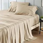 Photo 1 of Bedsure Full Size Sheets, Cooling Sheets Full, Rayon Derived from Bamboo, Deep Pocket Up to 16", Breathable & Soft Bed Sheets, Hotel Luxury Silky Bedding Sheets & Pillowcases, TAN