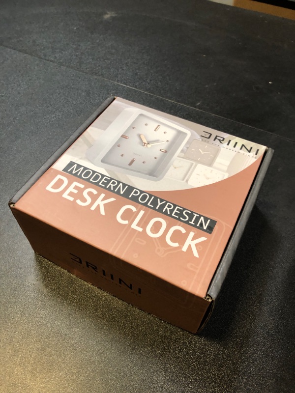 Photo 1 of Driini Modern Mid Century Desk & Shelf Clock (White Rose Gold) - Battery Operated with Silent, Analog Movement – Small Tabletop Clocks for Office – Perfect for Mantle, End Table, Desktop or Nightstand