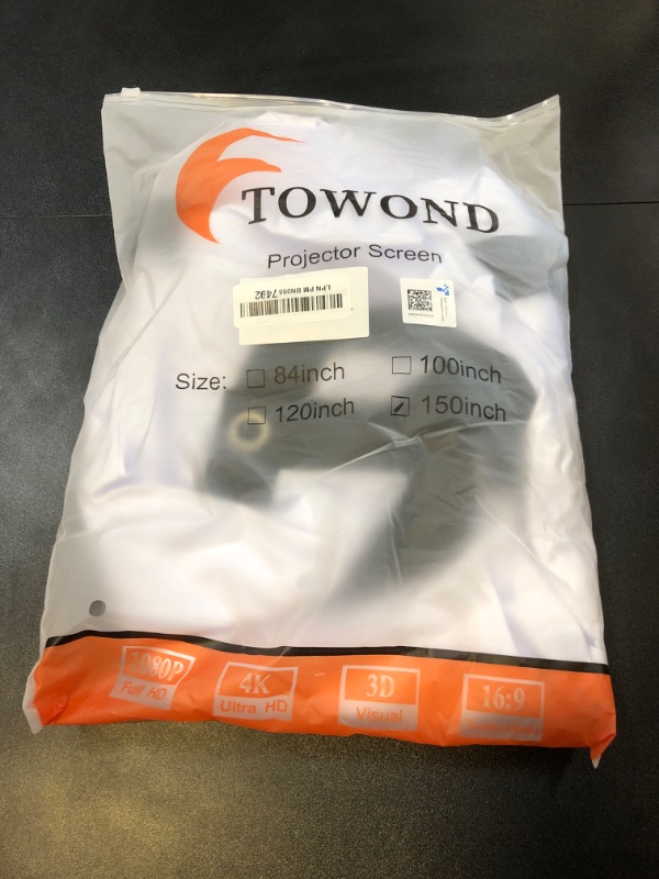 Photo 1 of Projector Screen TOWOND 150 inch Projection Screen Indoor Outdoor Washable Anti-Crease 16:9 HD Rear Front Movies Screen for Home Theater Office