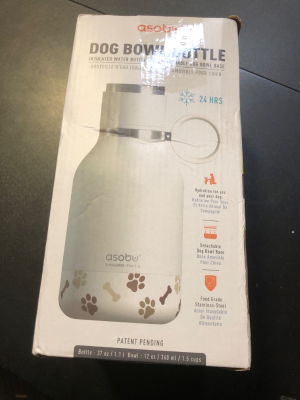 Photo 2 of Asobu Dog Bowl Attached to Stainless Steel Insulated Travel Bottle for Human 37oz/1.1 Liter (White)