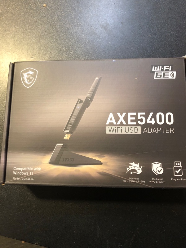 Photo 2 of MSI AXE5400 WiFi 6E USB Adapter - WLAN up to 5400 Mbps (6GHz, 5GHz, 2.4GHz Wireless), USB 3.2 Gen 1, MU-MIMO, 2X High-Gain Tri-Band Antennas, Beamforming, WPA3 - Cradle Included