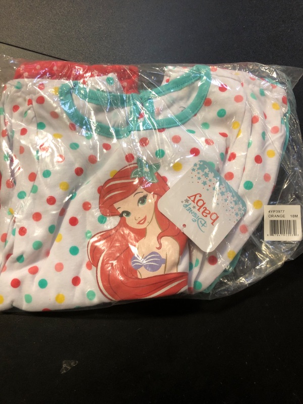 Photo 2 of Disney Baby Ariel The Little Mermaid 3 Pack Rompers, Orange, 18 Months