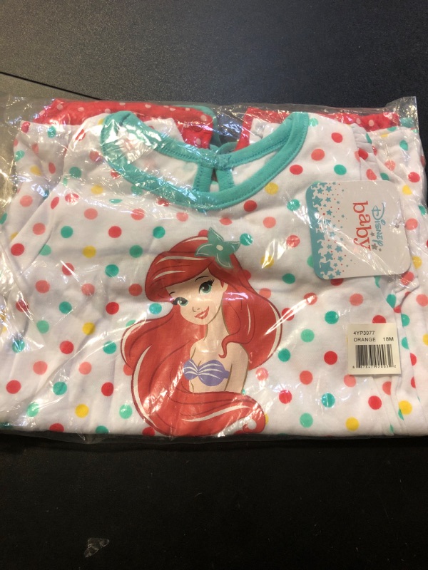 Photo 2 of Disney Baby Ariel The Little Mermaid 3 Pack Rompers, Orange, 18 Months