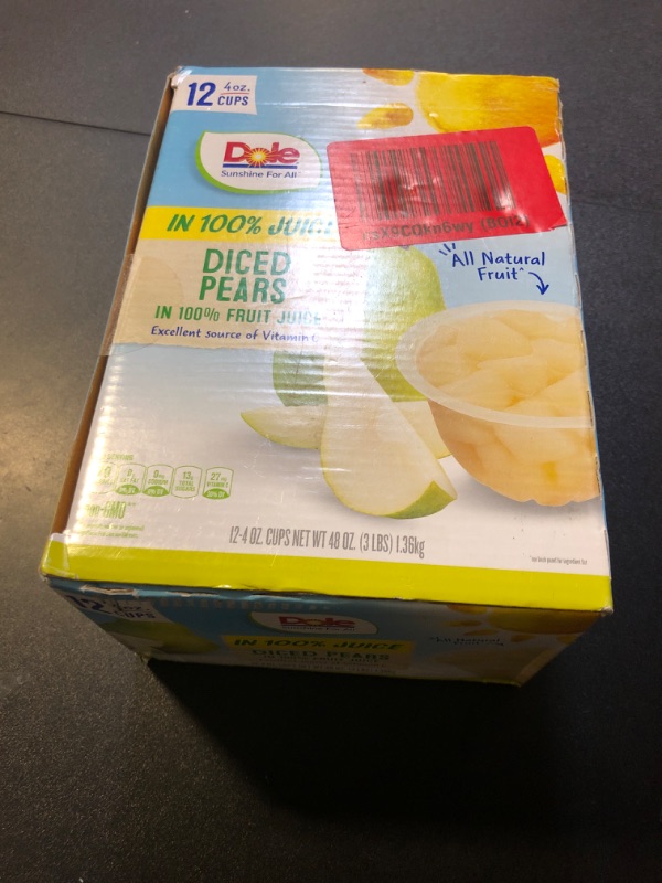 Photo 2 of exp 12/08/2024----Dole Diced Pears in 100% Juice^ - Dole Fruit Bowls Snacks - 4 oz Fruit Bowls - 12 Pack