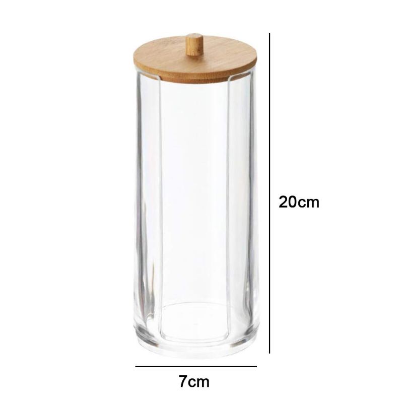 Photo 1 of 1 PK Transparent Acrylic makeup Pad Holder with Wood Lid Makeup Pads Dispenser Container Holder Apothecary Jars Bathroom Clear Plastic Bottle Rounds Organizer Storage Display Rack Cosmetic Pad
