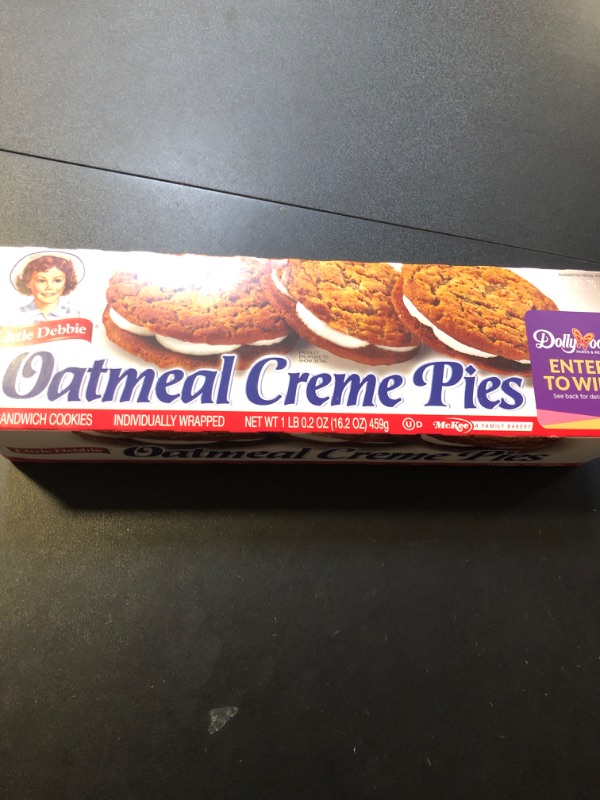 Photo 2 of Little Debbie Oatmeal Crème Pies, 12 Individually Wrapped Sandwich Cookies, 16.2 OZ Box 11/17/------