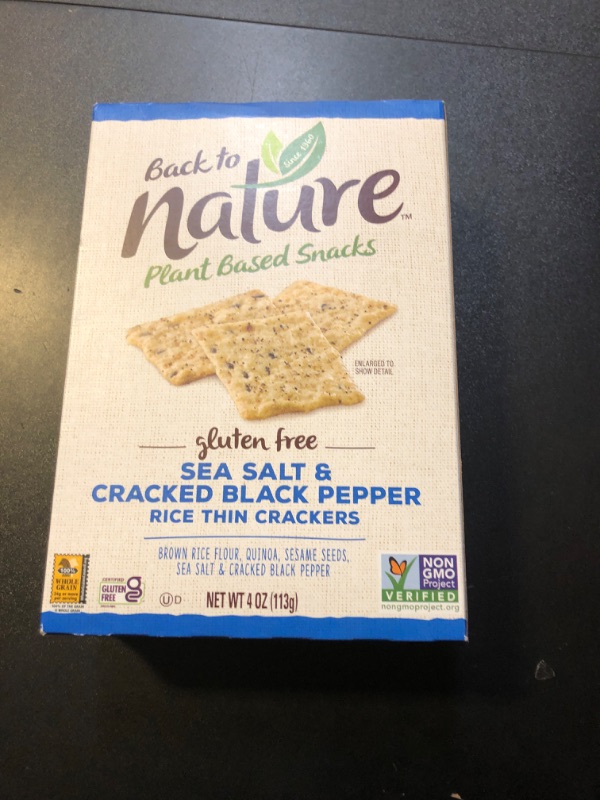 Photo 2 of Back to Nature Gluten Free Crackers, Sea Salt & Cracked Black Pepper Rice Thins - Dairy Free, Non-GMO, Made with Whole Grain Brown Rice Flour, Delicious & Quality Snacks, 4 Ounce? Sea Salt & Cracked Black Pepper 4 Ounce (Pack of 1) 12/21/2024-----