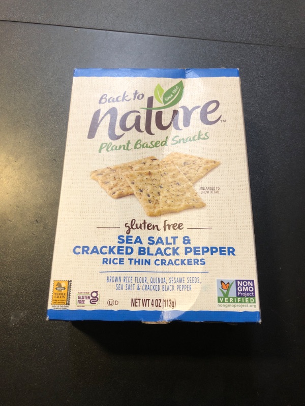 Photo 2 of Back to Nature Gluten Free Crackers, Sea Salt & Cracked Black Pepper Rice Thins - Dairy Free, Non-GMO, Made with Whole Grain Brown Rice Flour, Delicious & Quality Snacks, 4 Ounce? Sea Salt & Cracked Black Pepper 4 Ounce (Pack of 1) 12/21/2024----