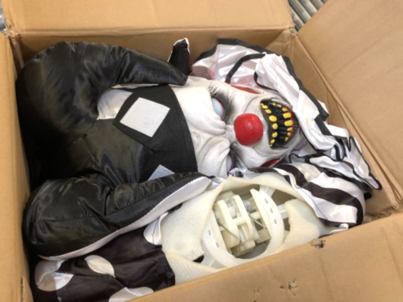 Photo 2 of Haunted Hill Farm Hartley The Sitting Scare Clown by Tekky, Motion-Activated Talking Jump-Scare Halloween Animatronic for Halloween Party Prank Decoration, Plug-in or Battery Operated Halloween Props