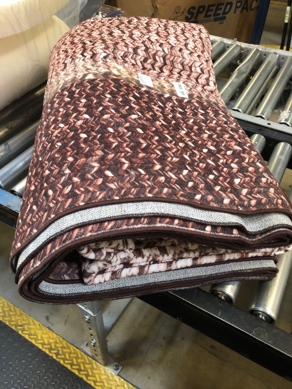 Photo 1 of RUGSREAL 10x13 Large Living Room Rug Braided Print Rug Boho Accent Throw Carpet Farmhouse Rustic Rug Non Slip Geometric Bordered Area Rug Bohemian Carpet for Bedroom Home Decor Office, Brown