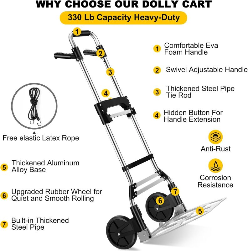 Photo 2 of Capacity Folding Hand Truck Dolly Cart, Portable Aluminum Dolly Cart with Telescoping Handle and Rubber Wheels for Moving,Shopping,Travel,Office Use