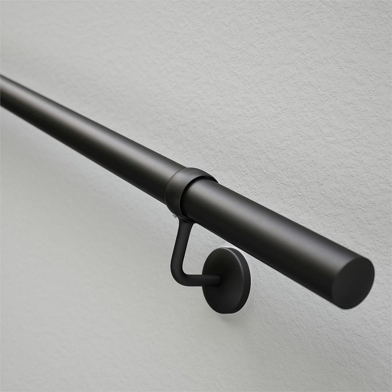 Photo 2 of ROTHLEY 6.6 FT Industrial Handrails for Indoor Stairs: Modern Staircase Handrails Wall Mount Stair Handrail 1.6" Round Sturdy Pipe Hand Railings for Steps Matt Black Powder Coat Stairway Railing
