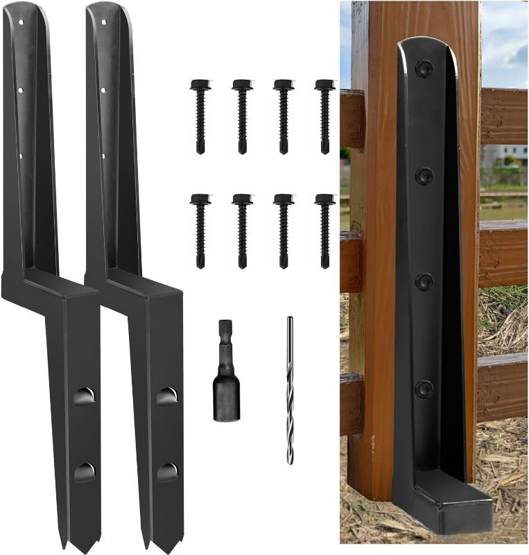 Photo 1 of Heavy Duty Thicken Garden Fence Post Repair Stakes Kit Quick Fix Strength Repair for 4×4/6×6 Fence Post Reinforce of Posts Decks Railing (Weight 5.9lb/ Pack, Heavy Thicker 3mm Black 2Pack)
