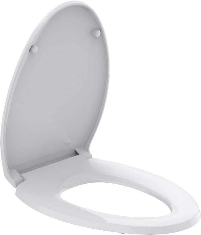 Photo 1 of R&T Elongated Toilet Seat Slow Close Heavy Duty Standard Toilet Seat, Easy to Install, Easy to Remove, Plastic White