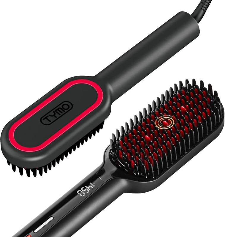 Photo 1 of TYMO Hair Straightener Brush - Upgraded Ionic Plus Straightening Brush with Dense Bristles, 16 Temps, Dual Voltage | Heat Brush Straightener for Women | Flat Iron Comb for Thick Curly Hair