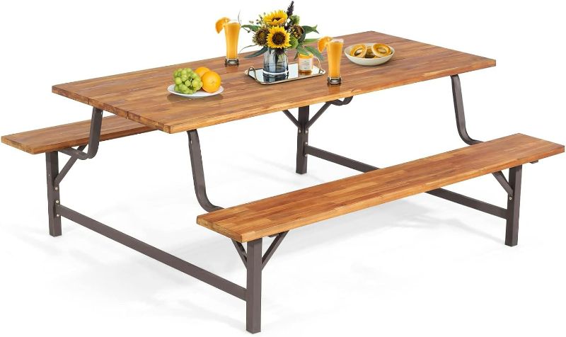 Photo 1 of ***Does Not Come With Hardware or Some Metal parts/supports***Sold As Is***  Acacia Wood Outdoor Picnic Table Bench Set with 71 in. Tabletop 2 in. Umbrella Hole