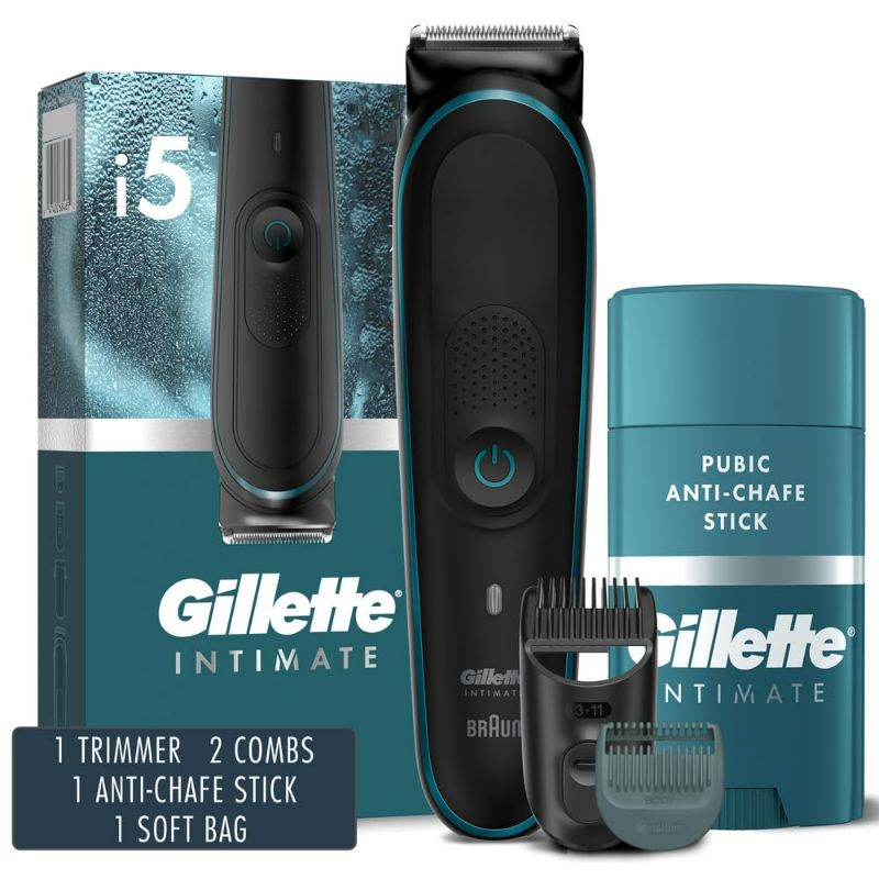 Photo 1 of Gillette Intimate Men’s Pubic Hair Trimmer, SkinFirst Pubic Hair Trimmer for Men, Waterproof, with Anti Chafe Stick
