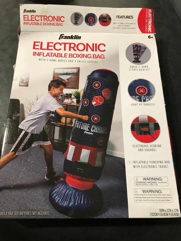 Photo 3 of Franklin Sports Electronic Boxing Bag - Future Champs Inflatable MMA Kickboxing Bag - Toy Youth Equipment for Kids + Toddlers - 60" x 22"
