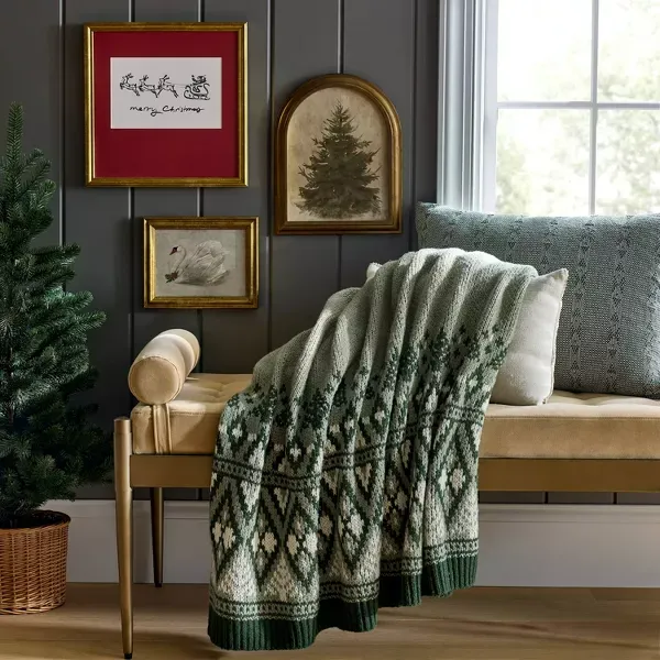 Photo 2 of Knit Fair Isle Throw Blanket Green/Cream - Threshold™ designed with Studio McGee: Holiday Jacquard, Sensory Friendly
