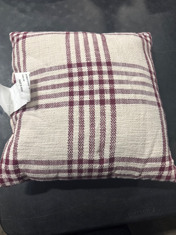 Photo 4 of My Texas House Threshold Red Plaid Reversible Decorative Pillow 18x18