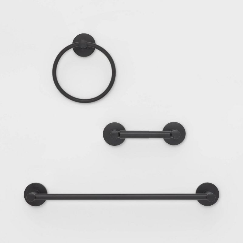 Photo 1 of 3pc Bath Hardware Set Black - Threshold™: Metal Bathroom Accessories, Includes Towel Ring & Tissue Holder
