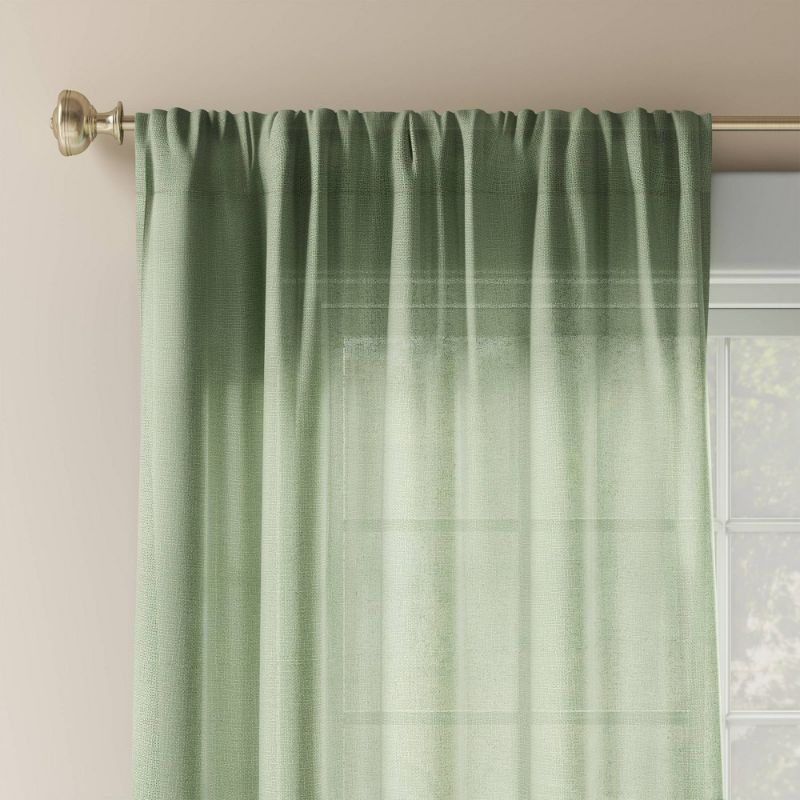 Photo 1 of 54"x63" Light Filtering Solid Farrah Window Curtain Panel Sage Green - Threshold™: Ribbed Cotton & Recycled Polyester
