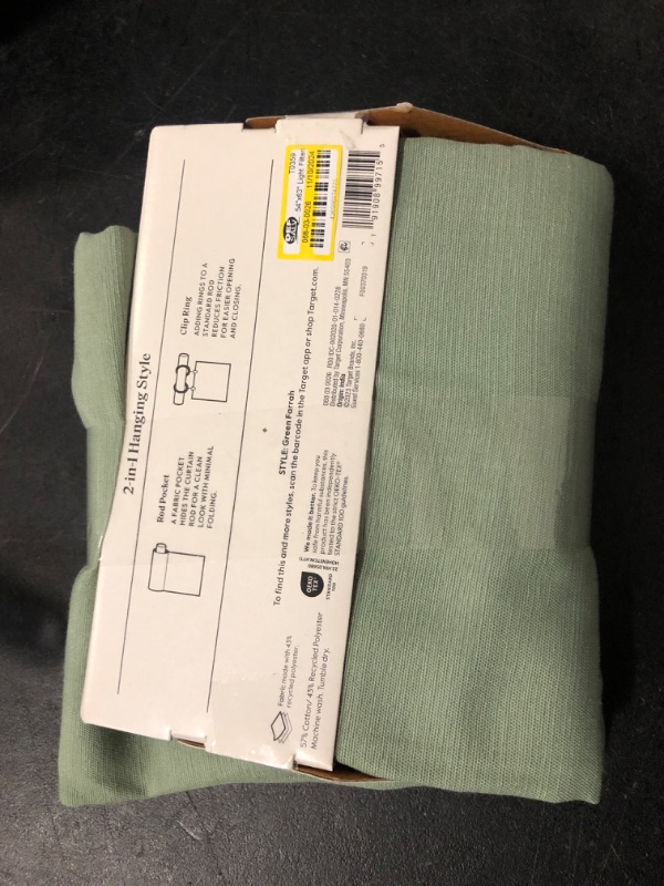 Photo 2 of 54"x63" Light Filtering Solid Farrah Window Curtain Panel Sage Green - Threshold™: Ribbed Cotton & Recycled Polyester
