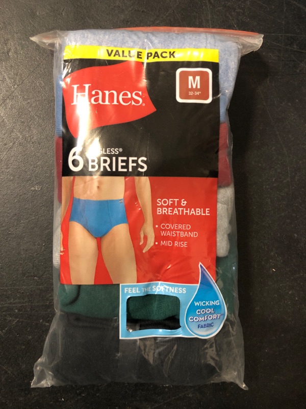 Photo 2 of Size Medium Hanes Men's Comfort Soft Waistband Mid-Rise Briefs 6pk - Blue/Green/Gray
