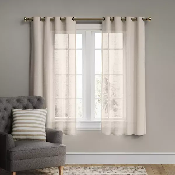 Photo 1 of 54"x84" Light Filtering Textured Weave Window Curtain Panel Off White - Threshold™: Modern Basket Weave, UV Protection
