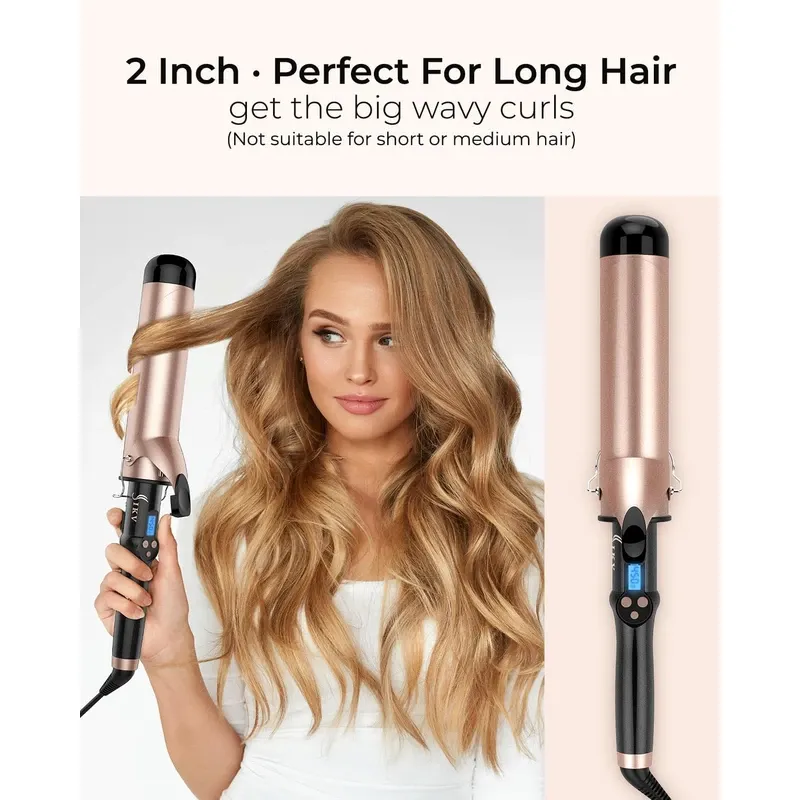 Photo 1 of 2 Inch Curling Iron Extra Long Barrel for Long Hair, Large Barrel Curling Wand Ceramic Tourmaline with LCD Display,10 Temps, Dual Voltage